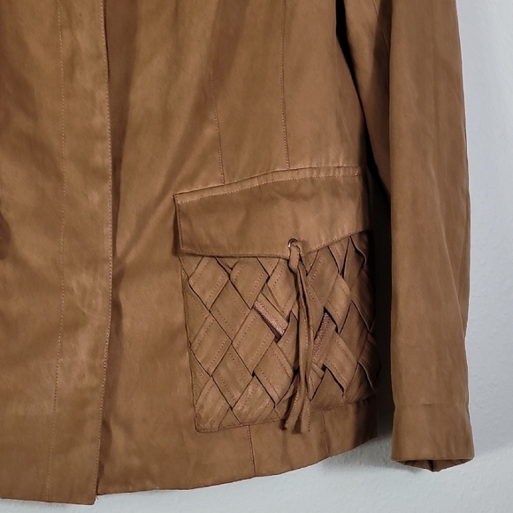 Vintage Faux Suede Fringe Jacket Brown Tan Size 12 Boho Western Y2K Blazer - Picture 3 of 12